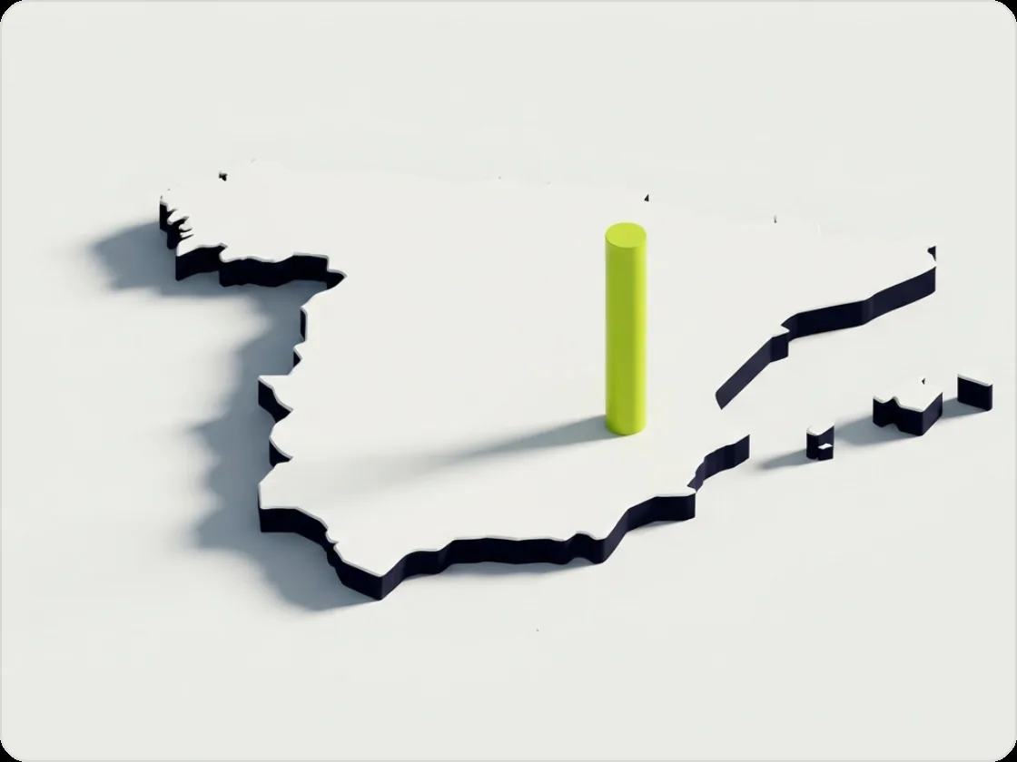 Mapa de España con Albacete marcado, en los colores de Frog Hub